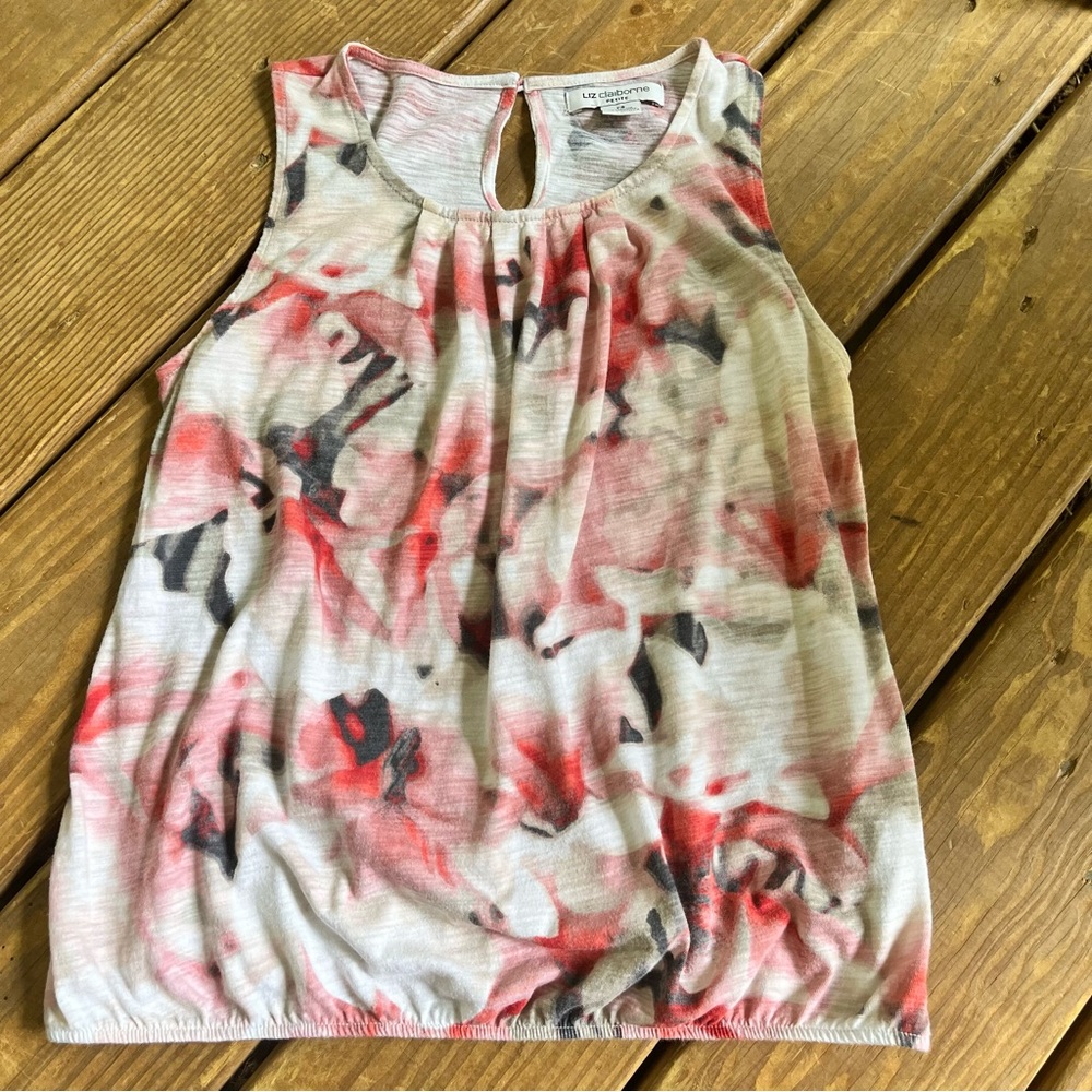 Liz Claiborne Top Womens Petite S Sleeveless Tank Floral Abstract Cotton Stretch